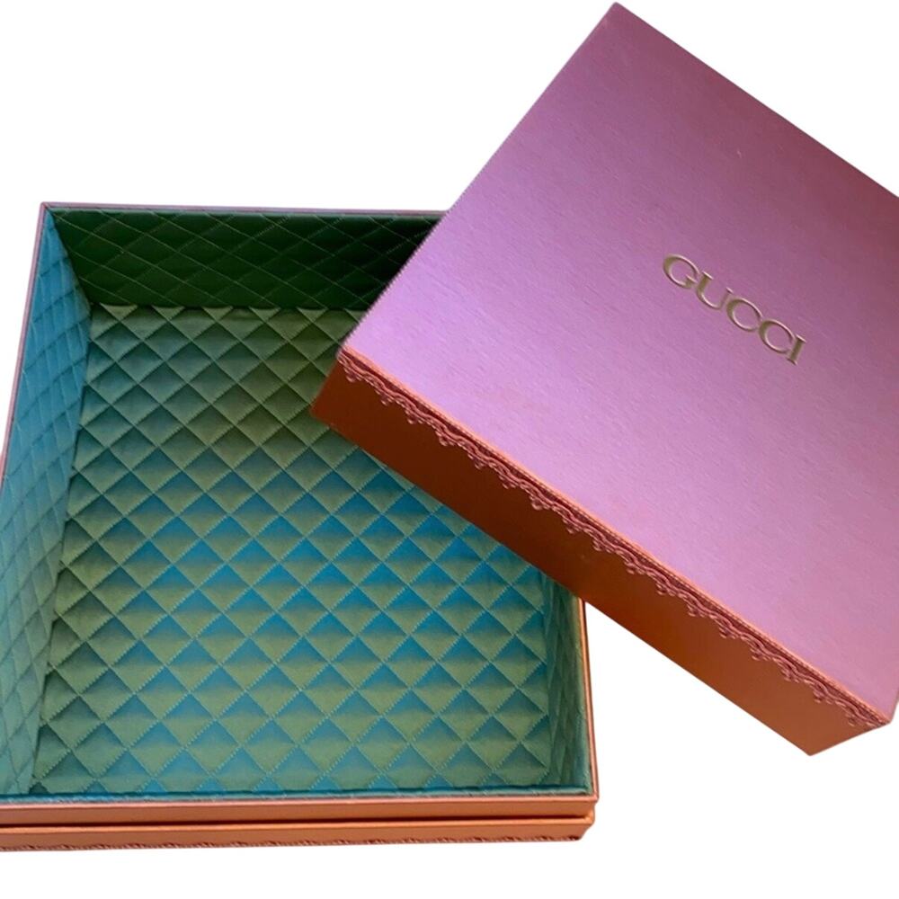 Gucci Pink Brocade Detail Fabric Decorative Large Box Green Satin